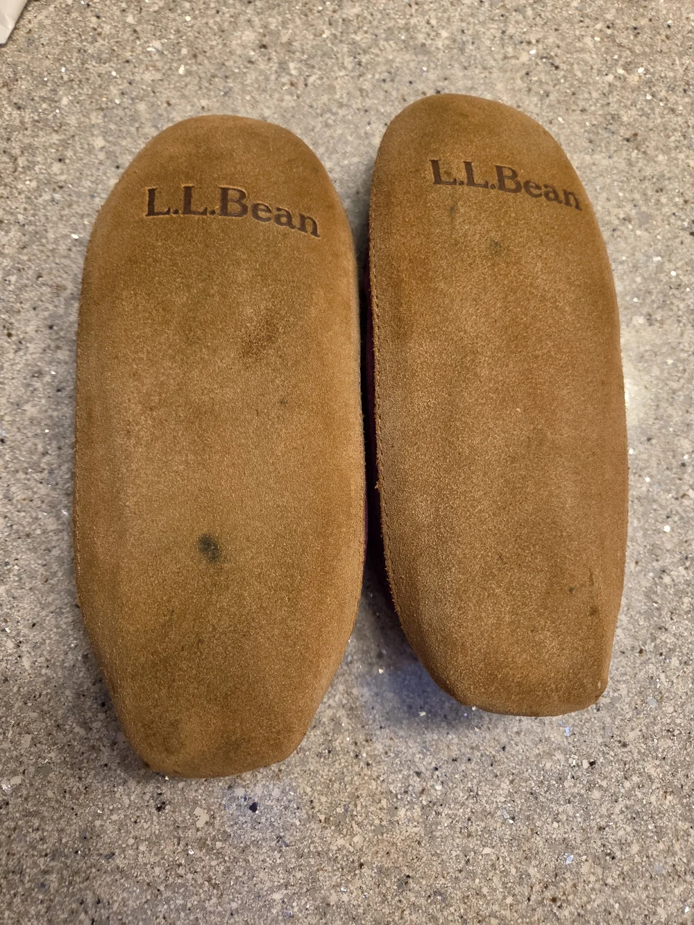 L.L. Bean Plum Suede Moccasin Slippers with Shearling Lining